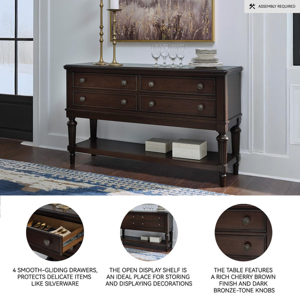 4-Drawer Dining Server with Open Shelf – Dark Brown