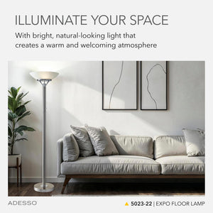 Industrial Floor Lamp – Brushed Steel & Fabric Shade