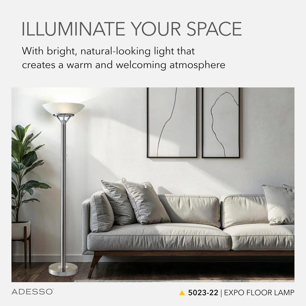 Industrial Floor Lamp – Brushed Steel & Fabric Shade