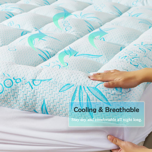 Memory Foam Mattress Topper – Bamboo Viscose Cooling, Twin, Full, Queen, King