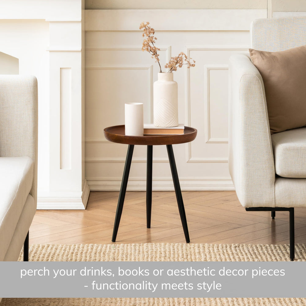 Round Wood Side Table with Metal Legs