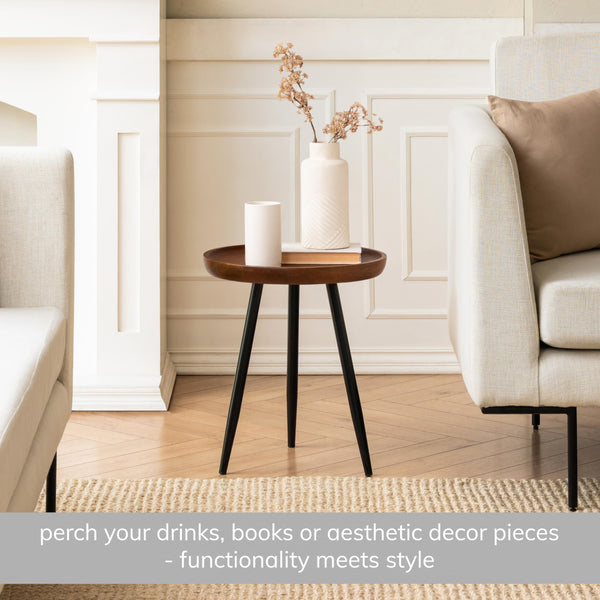 Round Wood Side Table with Metal Legs