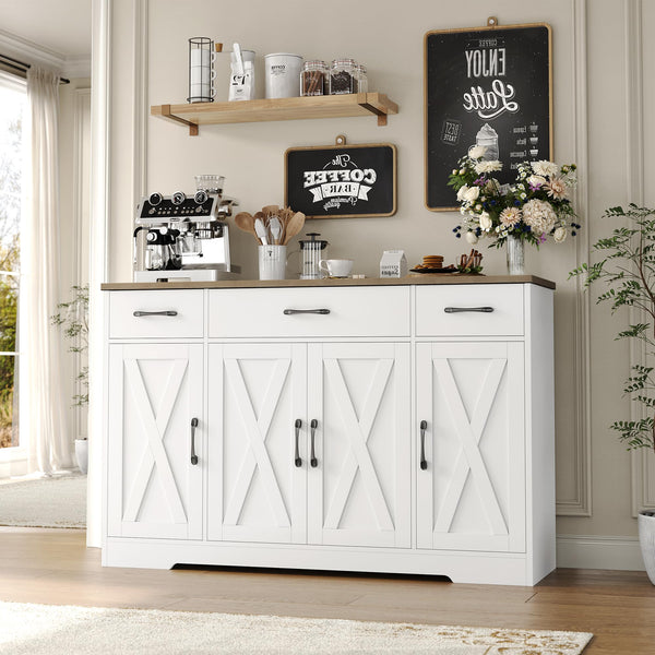 55" Farmhouse Buffet Cabinet with Drawers, Doors & Shelves