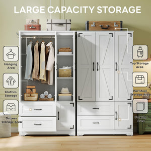 Farmhouse Wardrobe Closet with 4 Doors & 2 Drawers – 71" H
