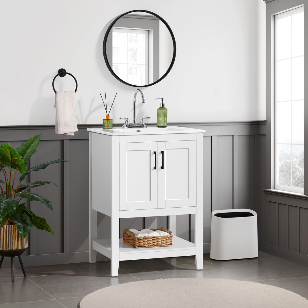 24" Freestanding Bathroom Vanity with Ceramic Sink