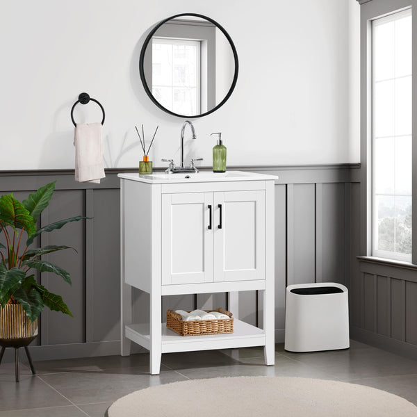 24" Freestanding Bathroom Vanity with Ceramic Sink