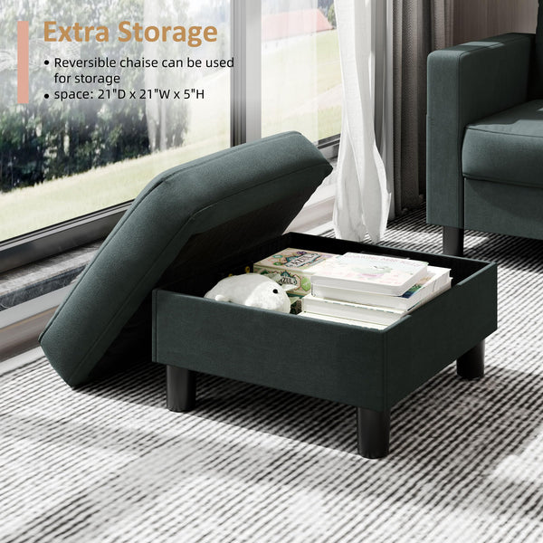 L-Shaped Sectional Sofa with Reversible Storage Ottoman
