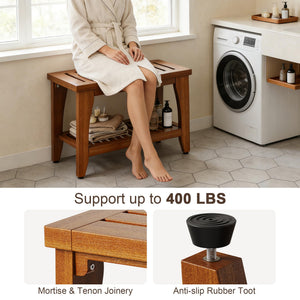 Teak Shower Bench with Storage Shelf