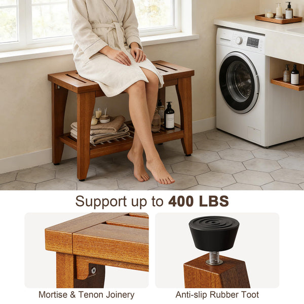 Teak Shower Bench with Storage Shelf