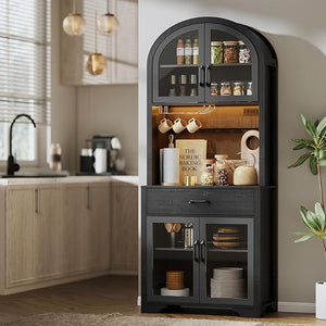75" Tall Arched Pantry Cabinet with LED & Charging Station