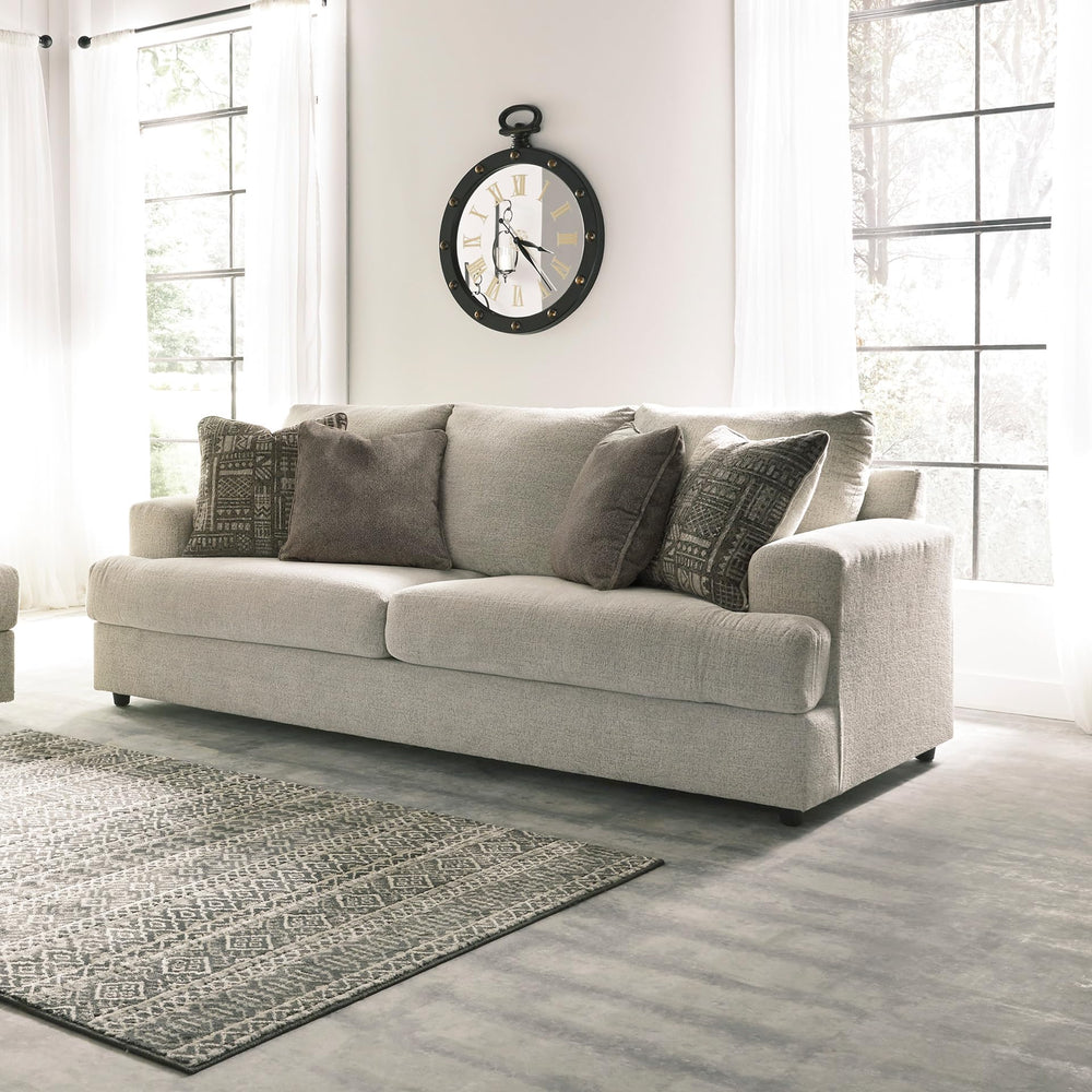 Cream Chenille Queen Sofa Sleeper with Accent Pillows