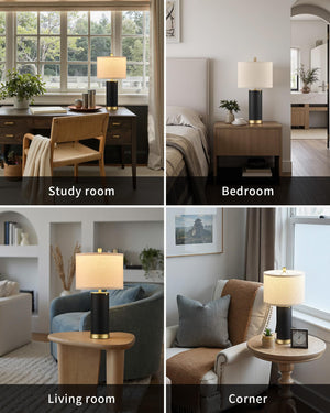 PU Leather Table Lamp Set of 2 with Beige Fabric Shade
