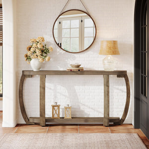 63-Inch Curved Console Table with Open Shelf