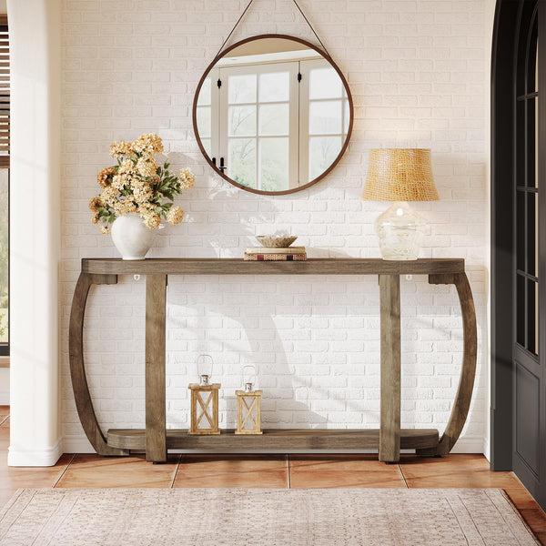 63-Inch Curved Console Table with Open Shelf