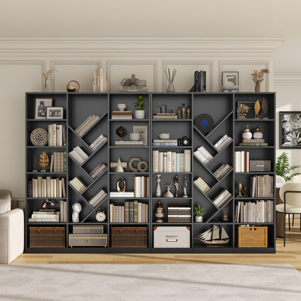 6-Tier Tree Bookshelf, 71" Tall Floor Standing Bookcase