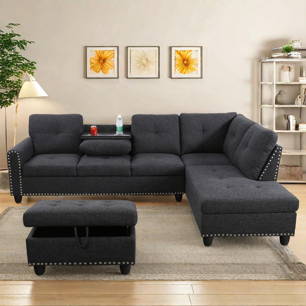 L-Shaped Modular Sectional Sofa with Ottoman Storage