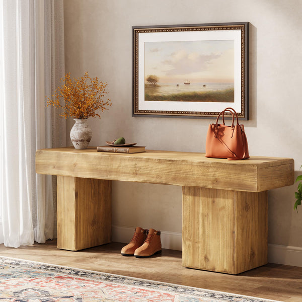 Solid Wood Farmhouse Entryway Bench 47"