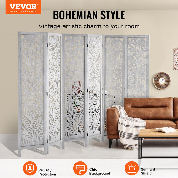 6-Panel Wood Folding Room Divider – 66.9" Tall Privacy Screen