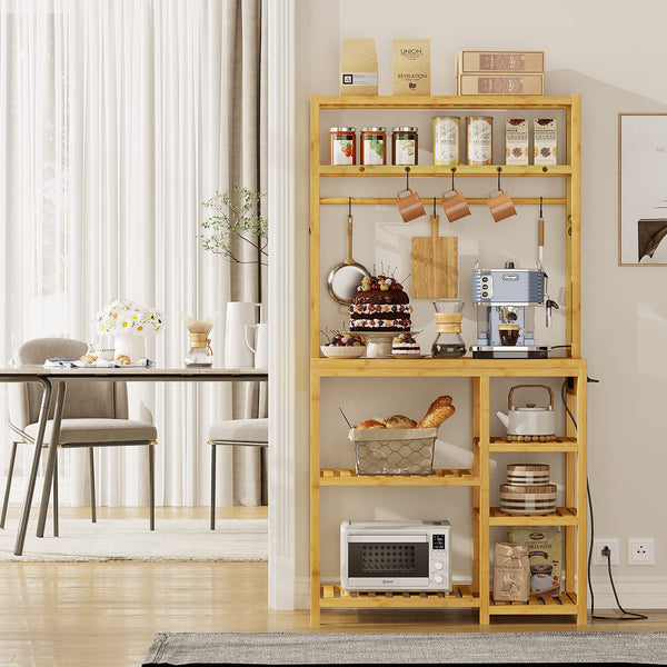 8-Tier Bamboo Bakers Rack with Power Outlets
