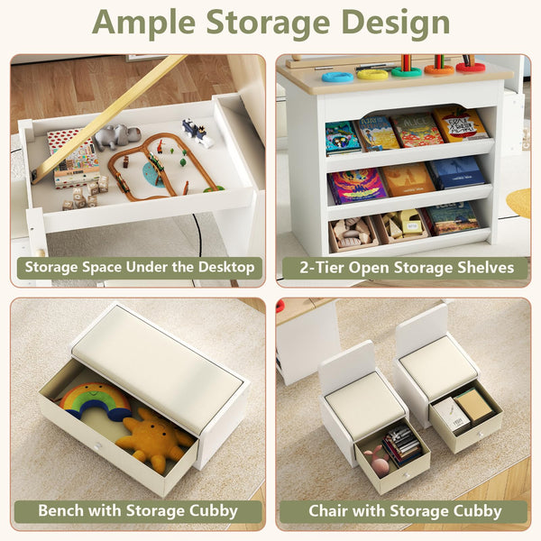 Kids 3-in-1 Art Table and Chair Set with Easel, Storage & Paper Roll