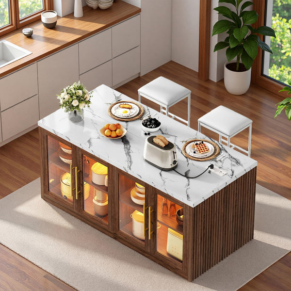 Rolling Kitchen Island with Storage & RGB Lighting