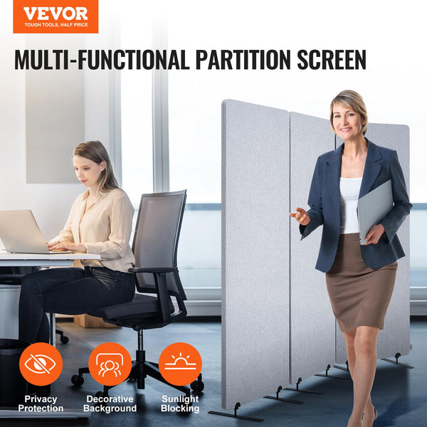 3-Panel Soundproof Room Divider – Folding Privacy Partition, Light Gray