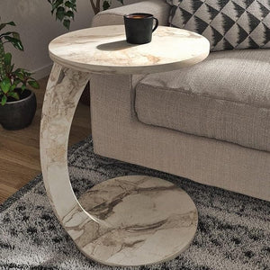 C Shaped End Table with Wheels - Round Rolling Side Table