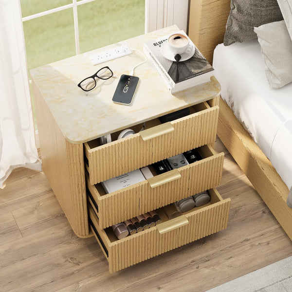3-Drawer Nightstand Set of 2 with Charging Station