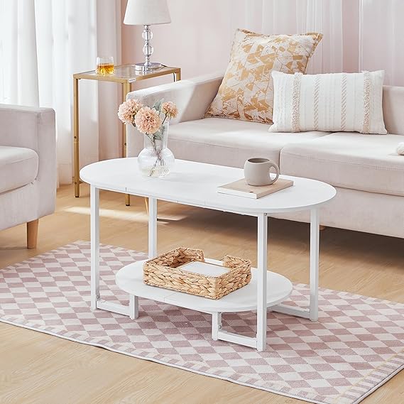 Oval Coffee Table with 2-Tier Open Storage Shelf