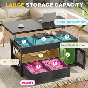40" Lift Top Coffee Table with Storage & LED Light