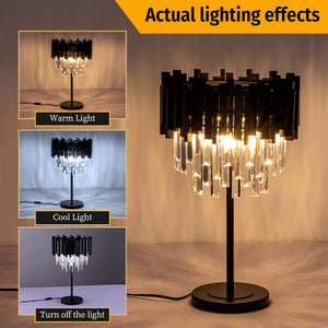 Black Crystal Table Lamp with Metal Base
