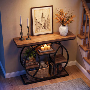 4-Tier Console Table with Circle Metal Frame