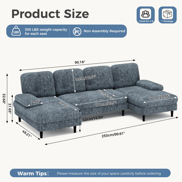 U-Shaped Sectional Sofa with Double Chaise Lounge