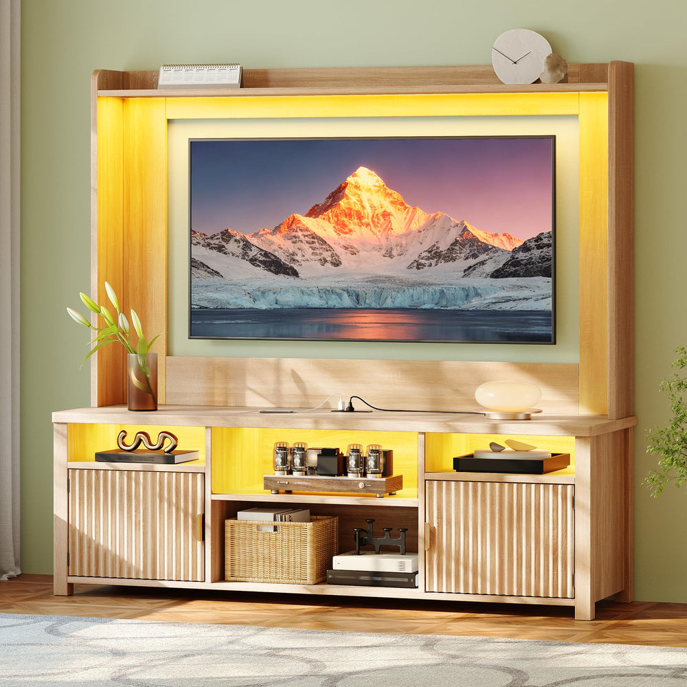 70" Entertainment Center with LED Lights & Charging Station