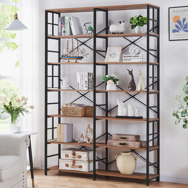 Industrial 7-Tier Double Wide Bookshelf