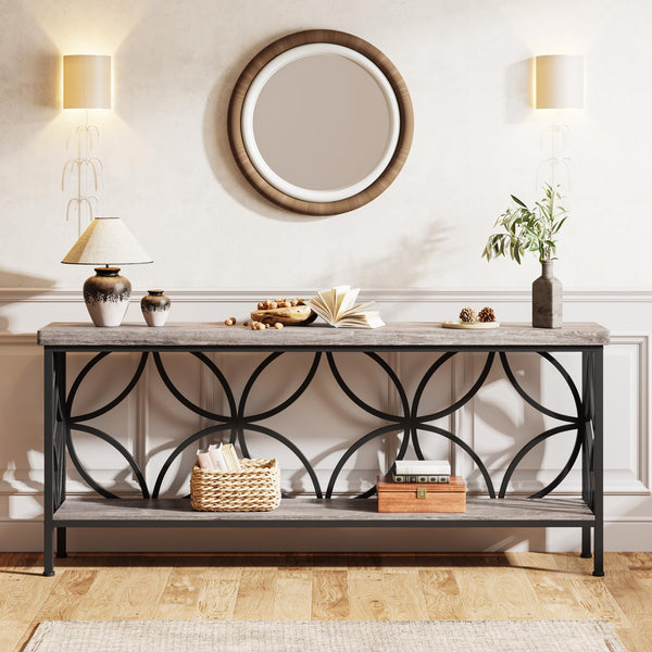 Industrial Console Table 70.9 Inch with Storage Shelves