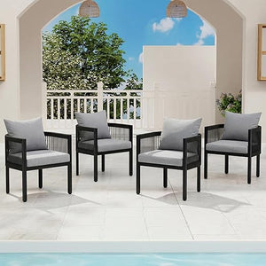 Outdoor Rope Dining Chairs with Cushions