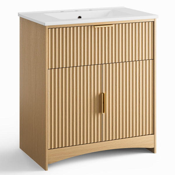 30-Inch Fluted Bathroom Vanity with Ceramic Sink and Storage Cabinet