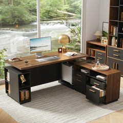 71" L-Shaped Electric Standing Desk with File Cabinet