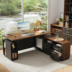 71" L-Shaped Electric Standing Desk with File Cabinet