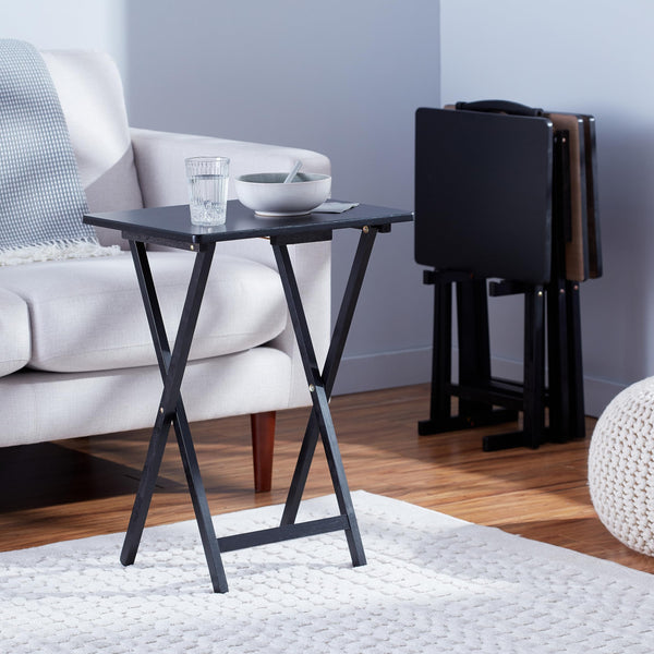 Portable Foldable TV Tray Table Set with Storage Rack – 4-Pack