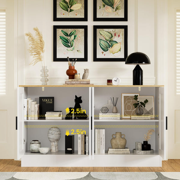 53" 4-Door Buffet Cabinet & Kitchen Sideboard with Adjustable Shelves