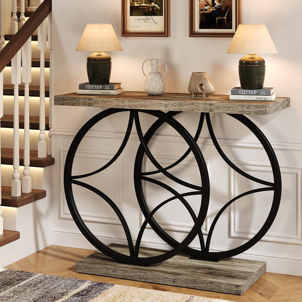 Industrial Console Table with Wood Top – Entryway Sofa Table
