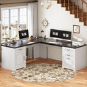 L-Shaped Executive Desk with Drawers, Storage Cabinet & Power Outlet