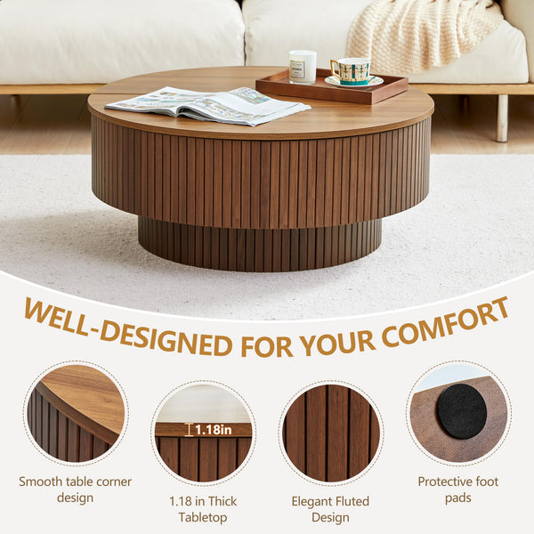 Round Coffee Table with Lift-Top & Flip-Top Storage