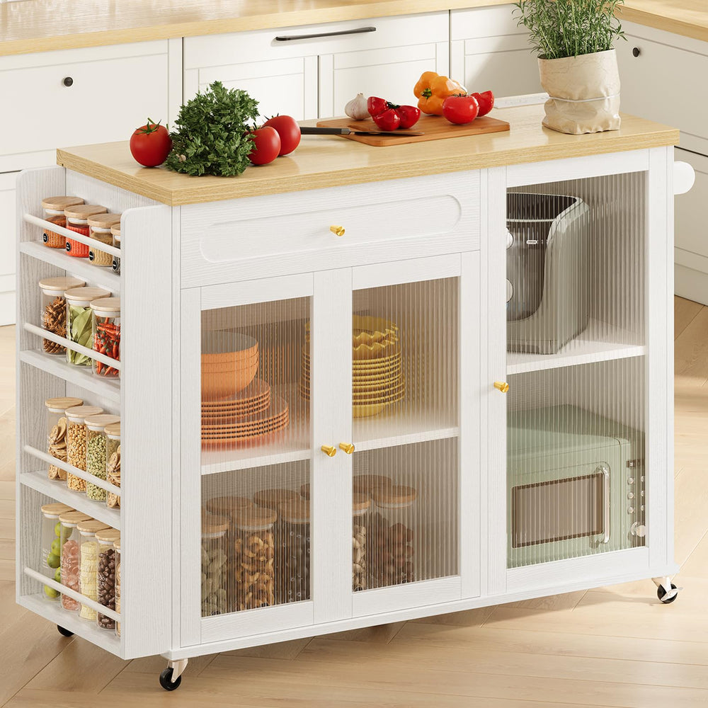 Rolling Kitchen Island with Power Outlet & Storage