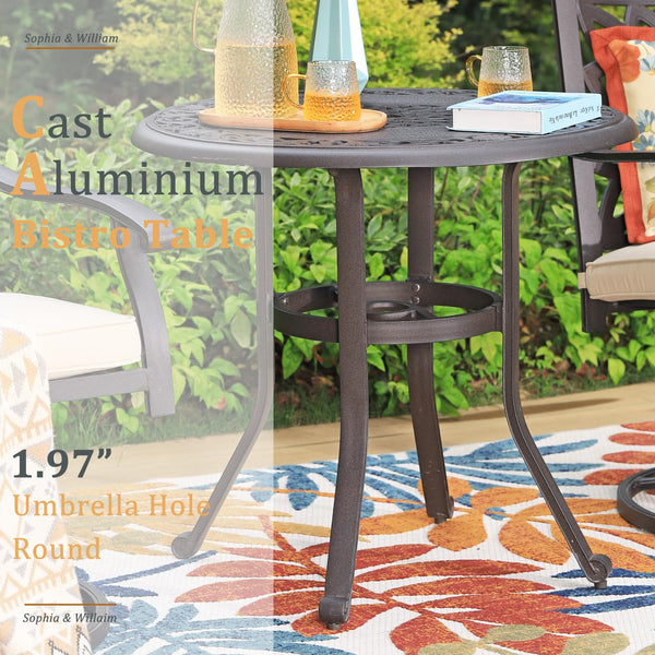 Round Cast Aluminum Outdoor Bistro Table with Umbrella Hole