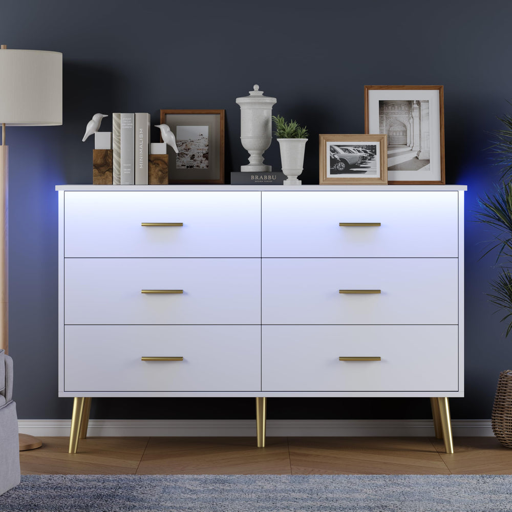 6-Drawer Wood Dresser with LED Light