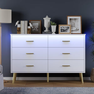 6-Drawer Wood Dresser with LED Light