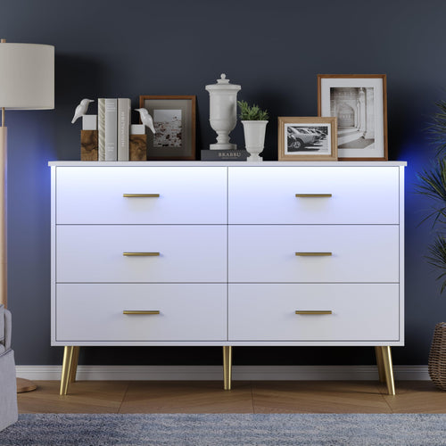 6-Drawer Wood Dresser with LED Light